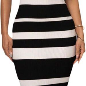 Women’s Stripe Ribbed Knit Bodycon Midi Dress Sleeveless Casual Trendy